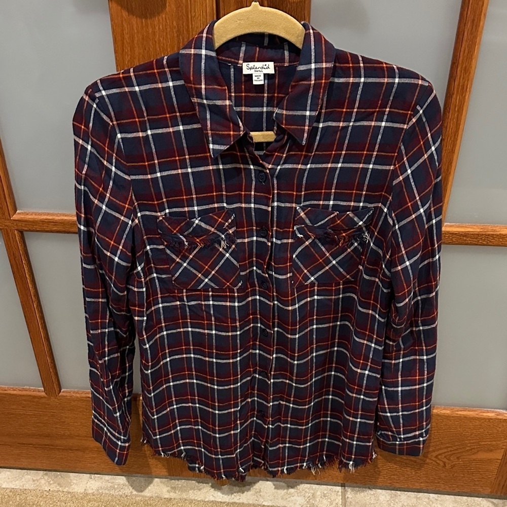 Splendid Navy and Red Plaid Button Down Shirt - Picture 3 of 7